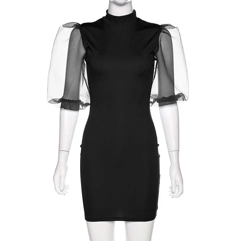 Женское газовое платье с круглым вырезом однотонное лоскутное рукавами