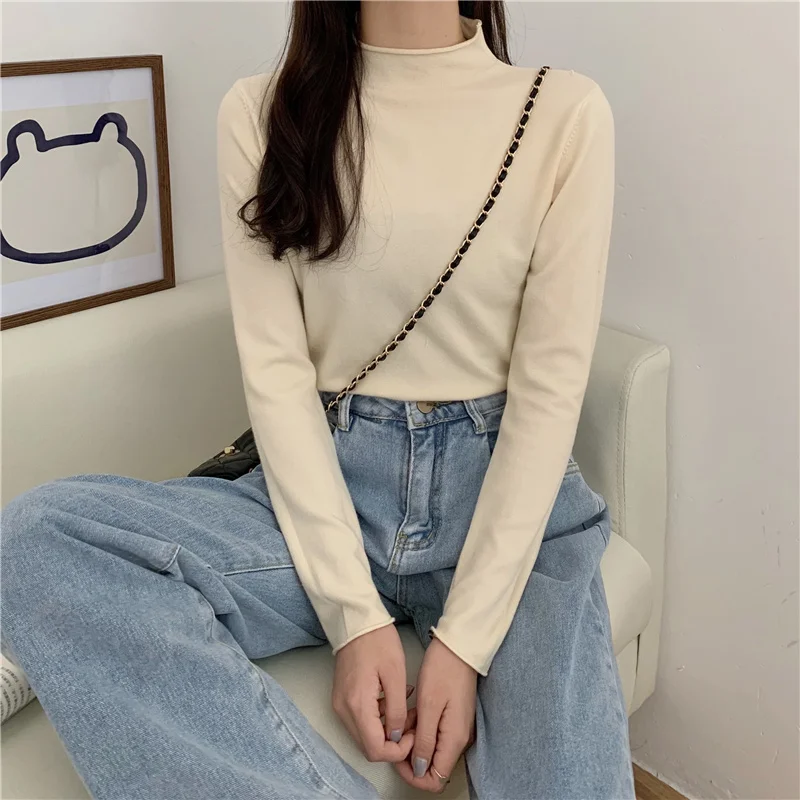 Новый стиль для осени/зимы 2020 однотонный джемпер с высоким воротником свитер