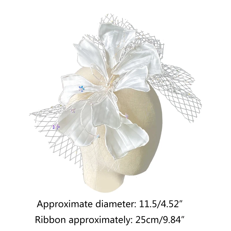 

Wedding Bridal Hair Accessories Sweet Crepe Petals Bow Mesh Veil Headband Jewelry Banquet Party Women Styling Headdress