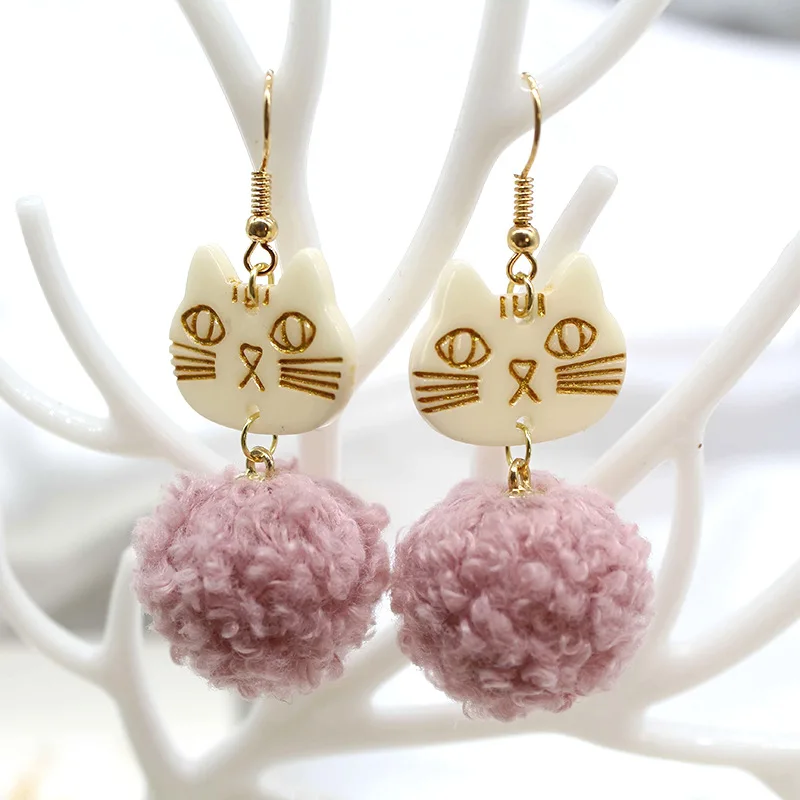 

Cute Geometric Cats Velvet Hairball Statement Drop Earrings For Women Girls Sweet Fashion Party Jewelry Autumn Winter Earrings