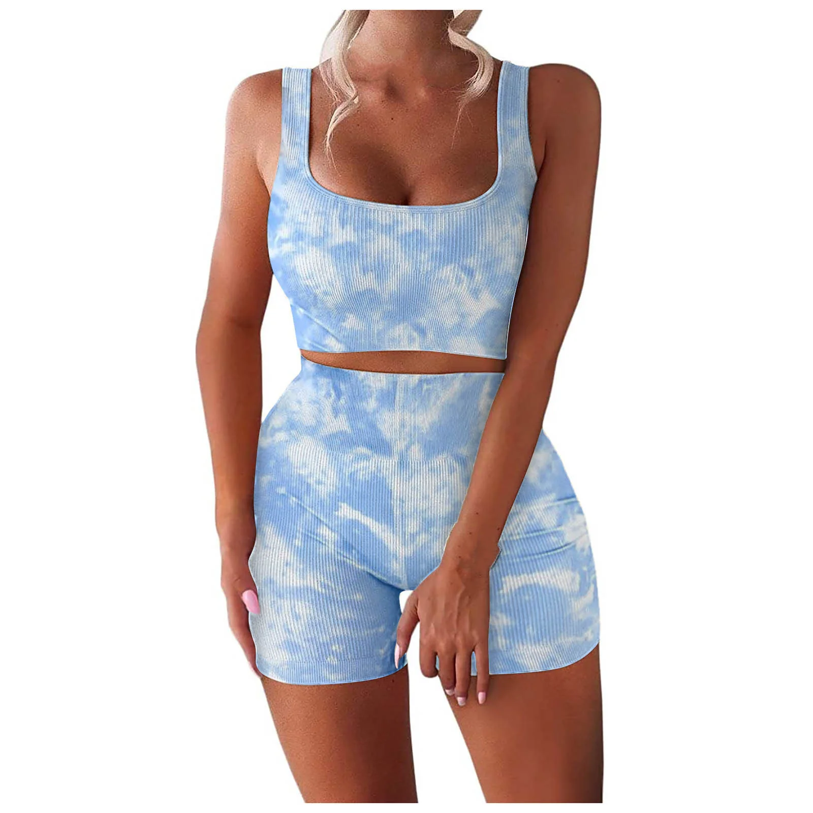 

High Waist Sport Outfit Casual Fitness Suit New Summer Yoga Naveled Sets Quick Dry Gym Clothing Workout Printed Running Clothes