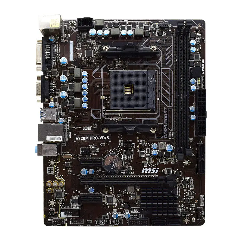 MSI A320M PRO-VD/S Motherboard AM4 Support Ryzen 5 1600x 3600x Cpus AMD A320 DDR4 32G PCI-E 3.0 VGA DVI SATA3 6×USB3.1 Micro ATX |