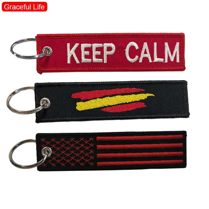 

2Pcs Finished Embroidery Key Ring Embroidered Special Luggage Tag Label Red Chain for Aviation Gifts Key-chain Fashion Jewelry