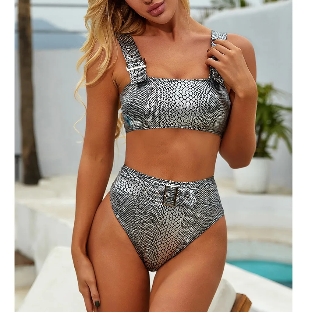 Swimwear Women Sexy Bikini Set Pure Color Leather Strap Trikini High Waist 2022 Bathing Suit Swimsuit Monokini |