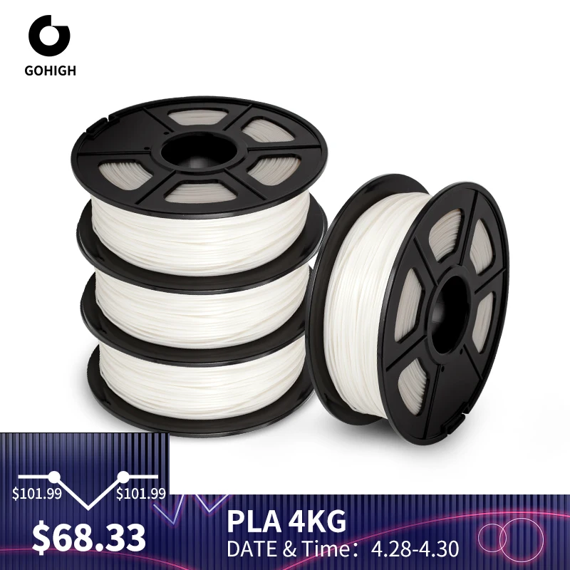 

GOHIGH PLA Filament 4 Rolls 1.75MM 3D Printing Materials Printer Refills Sublimation Bank 100% No Bubble