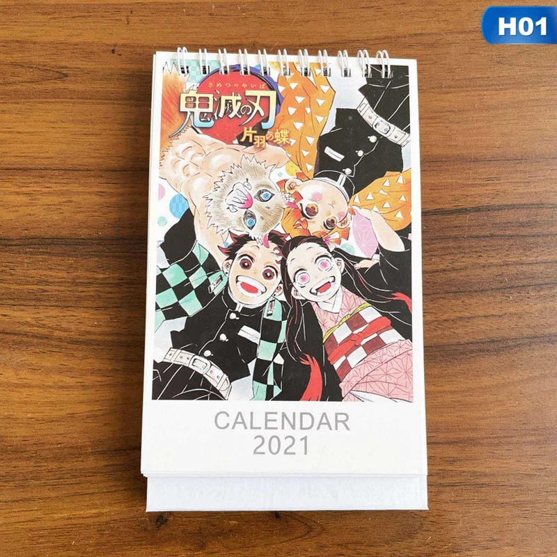 

New 2021 Desk Calendar Anime Cartoon Demon Slayer Blade Calendar Kadomon Tanjiro Nidouzi Cosplay Decoration
