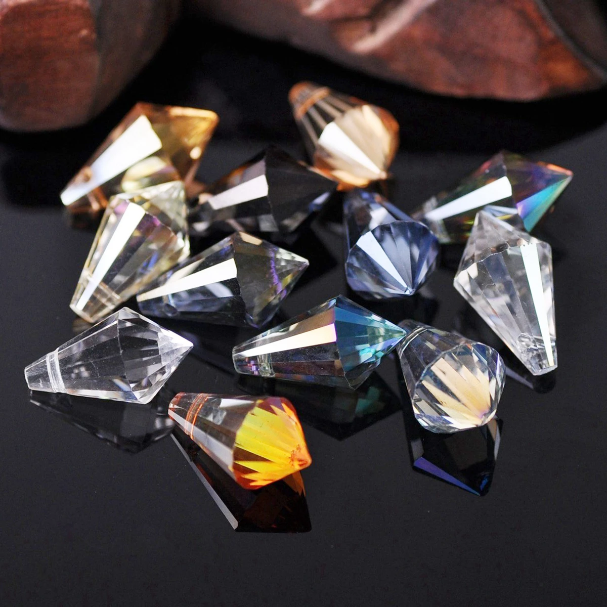 

8x20mm 10x25 11x20mm Teardrop Bicone Prism Faceted Crystal Glass Loose Crafts Pendants Beads Lot For DIY Jewelry Making Findings