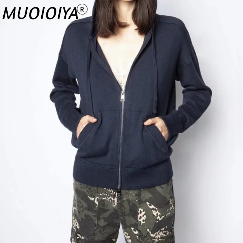 

Женский кардиган с капюшоном, свободный трикотажный свитер на молнии с длинным рукавом и карманами, с вышивкой на спине