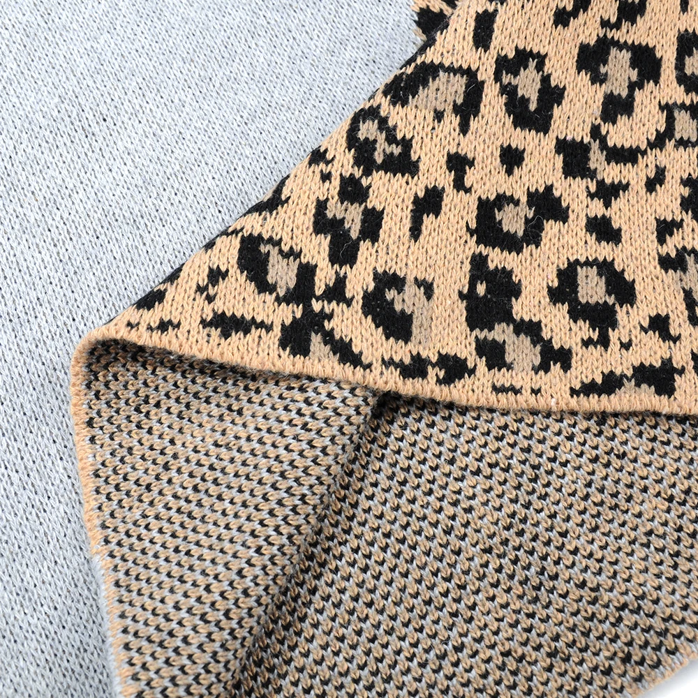 

2020 Fashion Spring Autumn Winter Womens Sweater Casual V Neck Loose Leopard-print Women's Tops Splicing Solid Sweaters