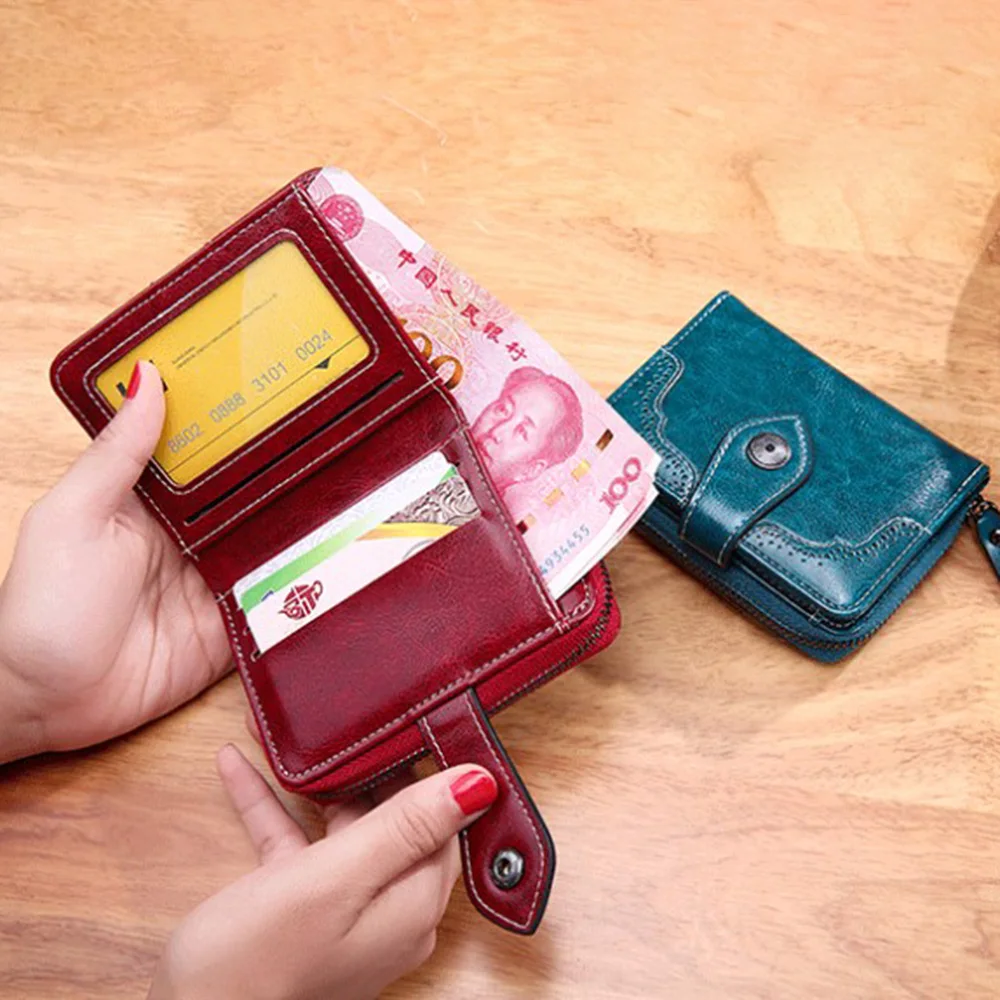 

Women Wallet Retro Oil Wax PU Small Ladies Purses Short Wallet Coin Purse For Girls Female Lady Hasp Zipper Purse Card Holder