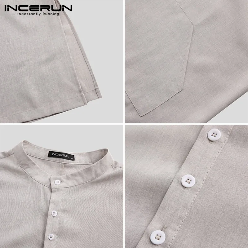 

INCERUN Men Islamic Arab Muslim Kaftan Stand Collar Short SLeeve Pockets Vintage Robes Middle East Solid Men Jubba Thobe S-5XL 7