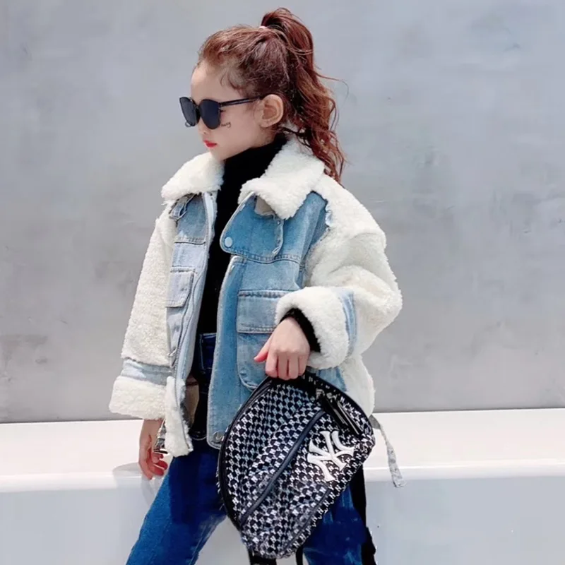 Новинка Осень-зима 2020 детская джинсовая куртка из искусственного кроличьего