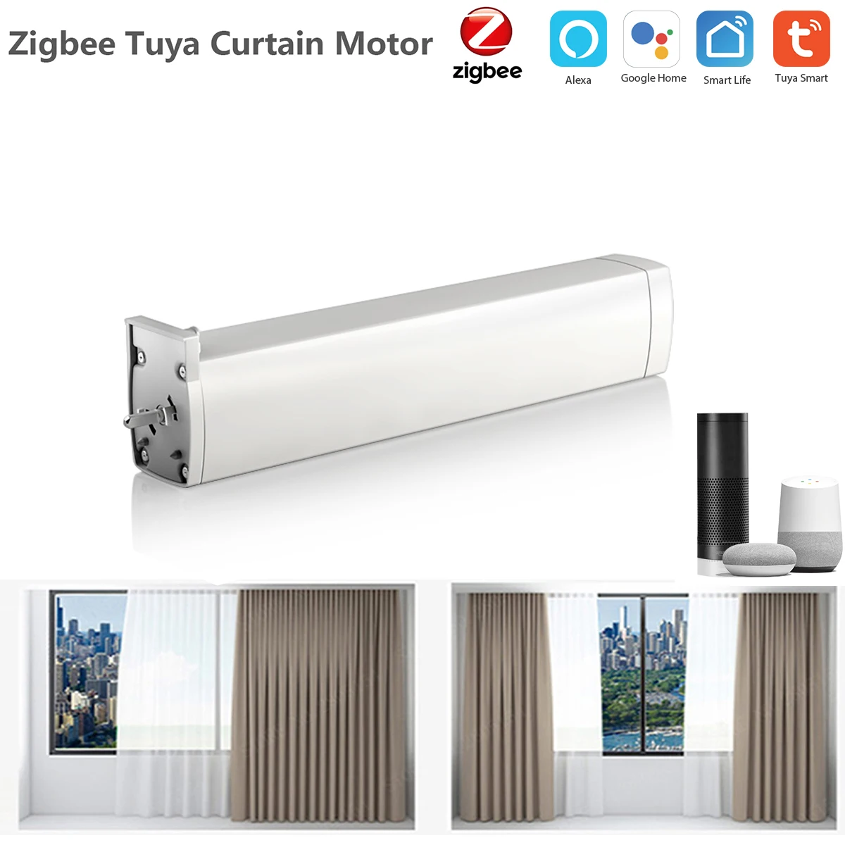 

Электрический двигатель для штор Tuya Smart Zigbee, бесшумный таймер, дистанционное управление через приложение, голосовое управление Alexa Google Home дл...