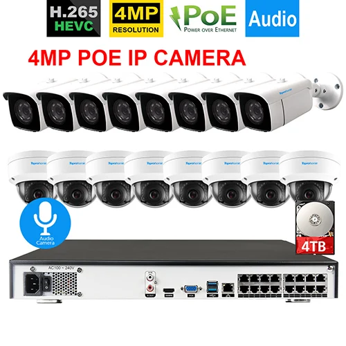 8 Bullet and 8 Dome TOPROHOMIE H.265+ 4K 16CH 5MP POE сетевой видеорегистратор 48V 4.0MP POE системы видеонаблюдения и безопасности комплект IP66 камера аудио камера 4 ТБ - Цвет: 8 Bullet and 8 Dome