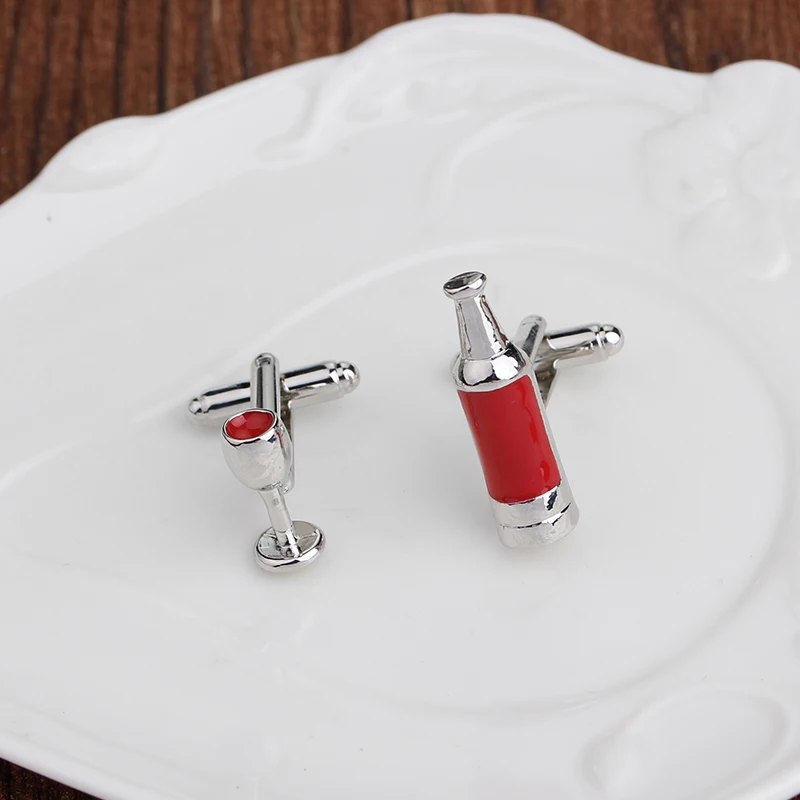 Модные высокие качественные запонки в форме бокала с красным вином и бутылка