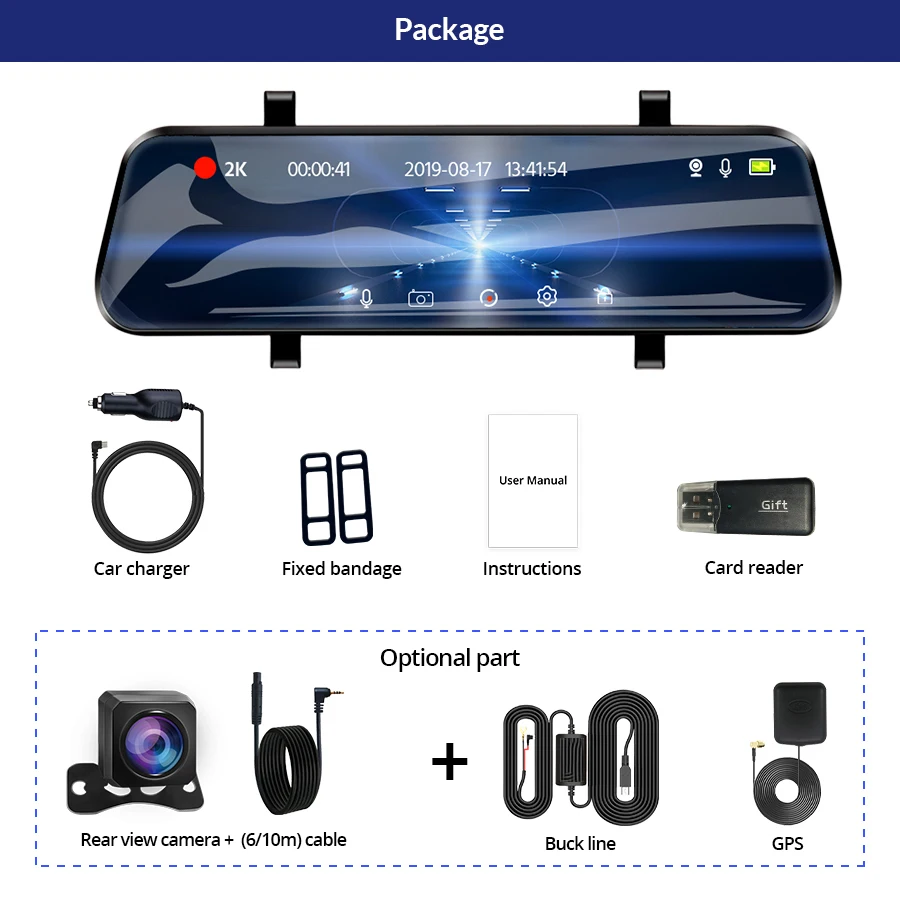 

Car Dvr 10.0 Inch Rear View Mirror 2K Dash Cam 1080P Car Camera With Rear View Camera Video Recorder Registrar Dvrs