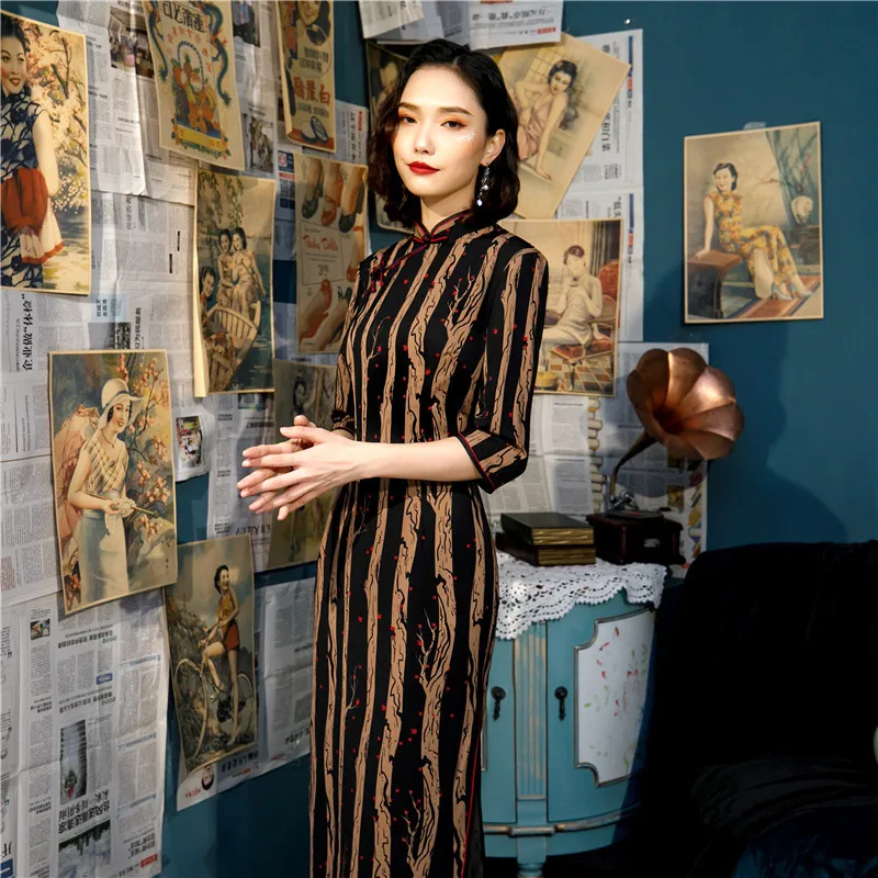 Китайское традиционное платье с цветочным принтом Cheongsam женский рыбий хвост