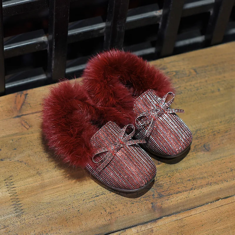 Scsech/зимние детские ботинки на меху с блестками утепленные кожаные зимние детский