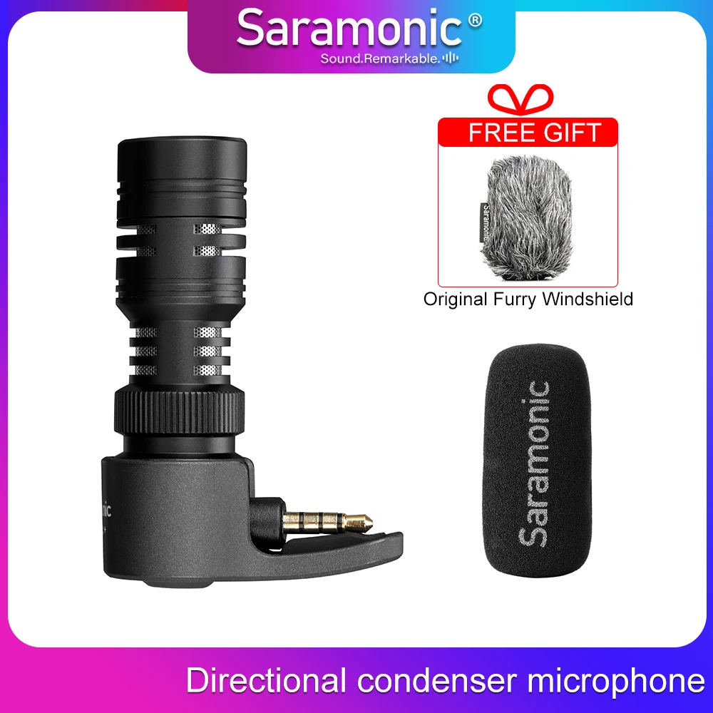 Saramonic SmartMic +/Di/UC TRRS направленный микрофон с ветровым стеклом из пены для IOS iPhone x 8 7