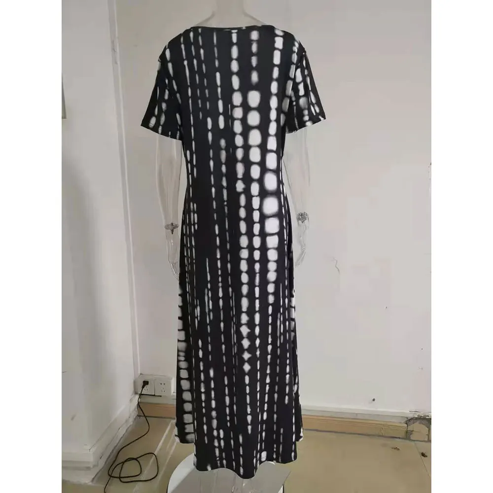 

Gentillove Maxi Dress Women Y2K Tie Dye Print Loose Long Dress Casual Summer Short Sleeve O Neck Oversized Dress Beach Robe