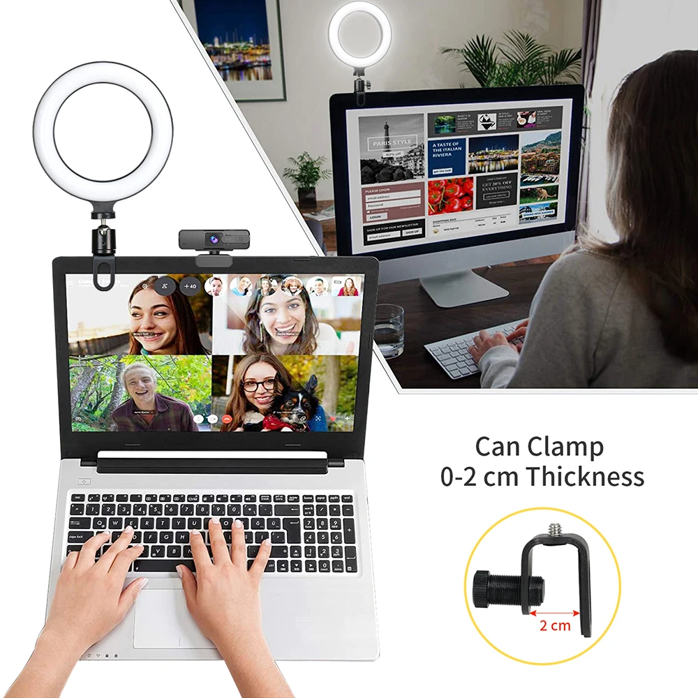ring light led lamp lighting with clip on laptop computer for video conference zoom webcam chat live streaming youtube free global shipping