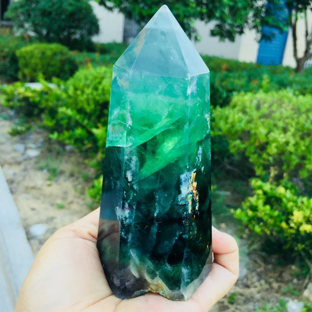 

Natural green Fluorite Obelisk Quartz Crystal Wand Point Healing