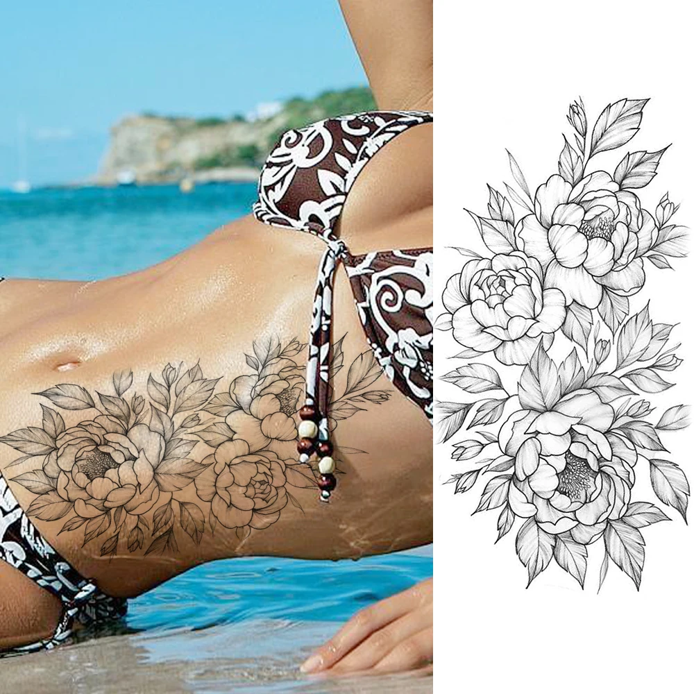 

Black Rose Temporary Tatoo Sticker Waterproof Body Art Drawing Tatoo For Women Party Show Decoration Fake Beautiful Flower Tatoo