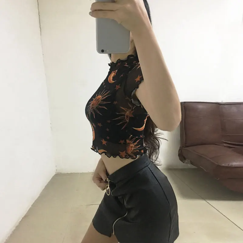 Женский прозрачный сетчатый топ Прозрачная Футболка с коротким рукавом и