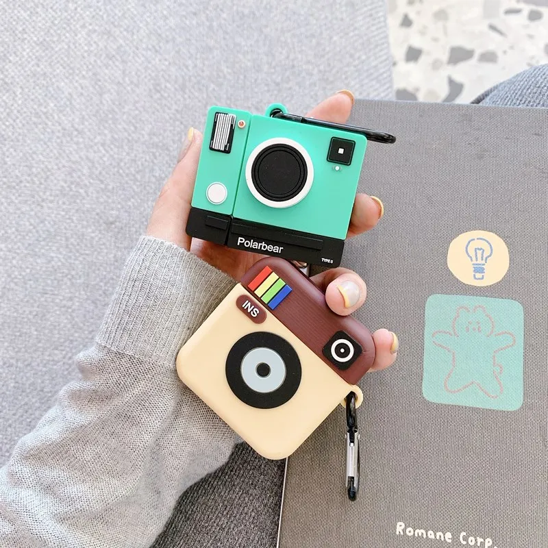 

Coverfor Airpods 1 2 Pro Case 3D Retro Cute Camera Cartoon Silicone Airpods2 Earphone with keychain for Airpodspro Cases