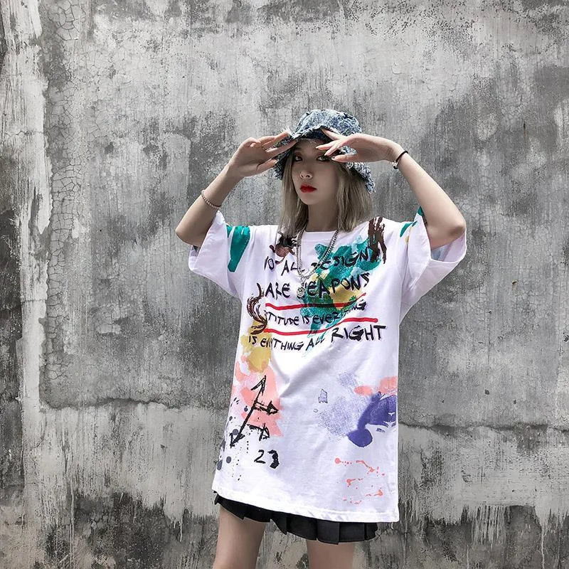 

Couple Summer T-shirt Cool Fashion Korean Top Tees Funny Printed Holiday Women Loose Male Female Girls Boys Tops