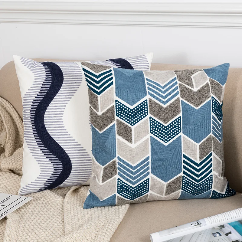 

Home Decor Navy Blue Cushion Cover 45x45cm Floral Geometric Embroidery Pillow Cover Soft Cozy for Living Room Bed Room Pillows