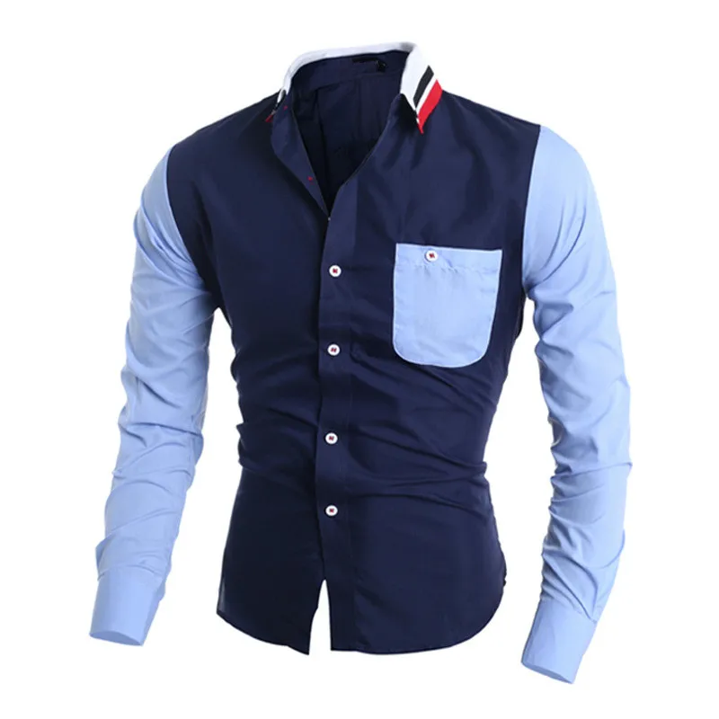 

High Quality Patchwork Pocket Button Striped Men Long Sleeve Dress Shirt Male Business Formal Social Shirts Brand Men Clothing