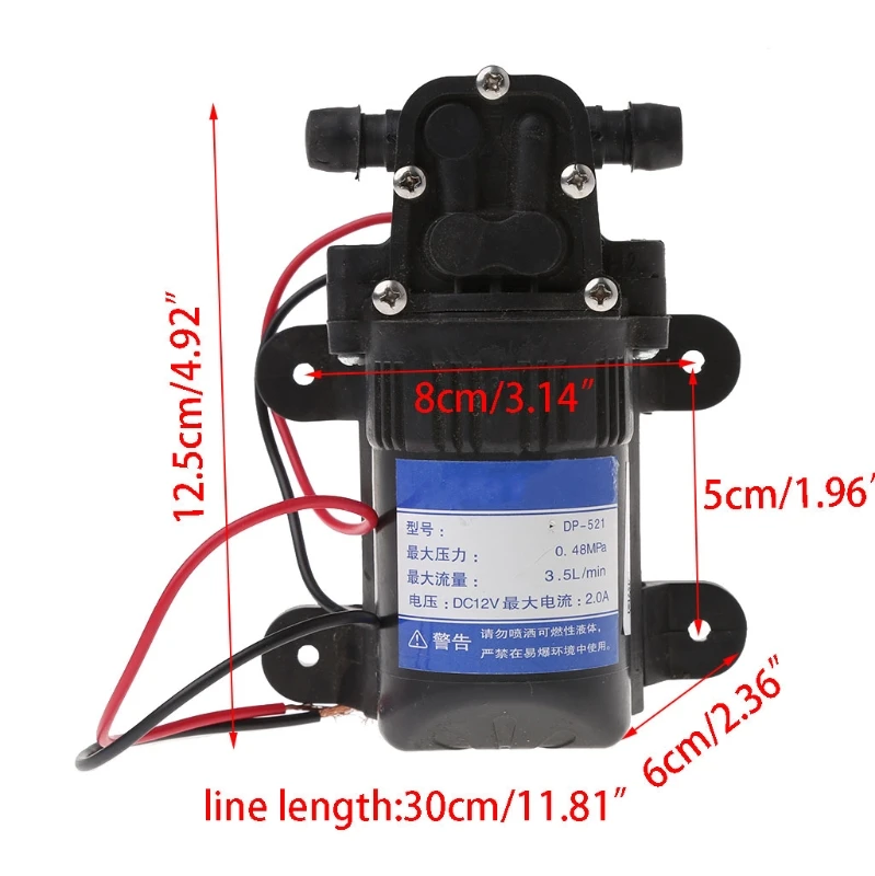 

DC 12V 3.5L/Min 0.48MPa 70 PSI Diaphragm High Pressure Self Priming Water Pump