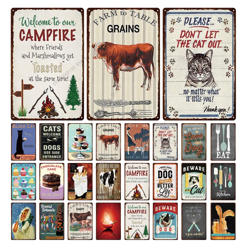 

Welcome To Farm Campfire Be Aware Of Dogs Farm Warning Retro Tin Signs Metal Tin Plate Sign Art Poster Wall Decor For Bar Home