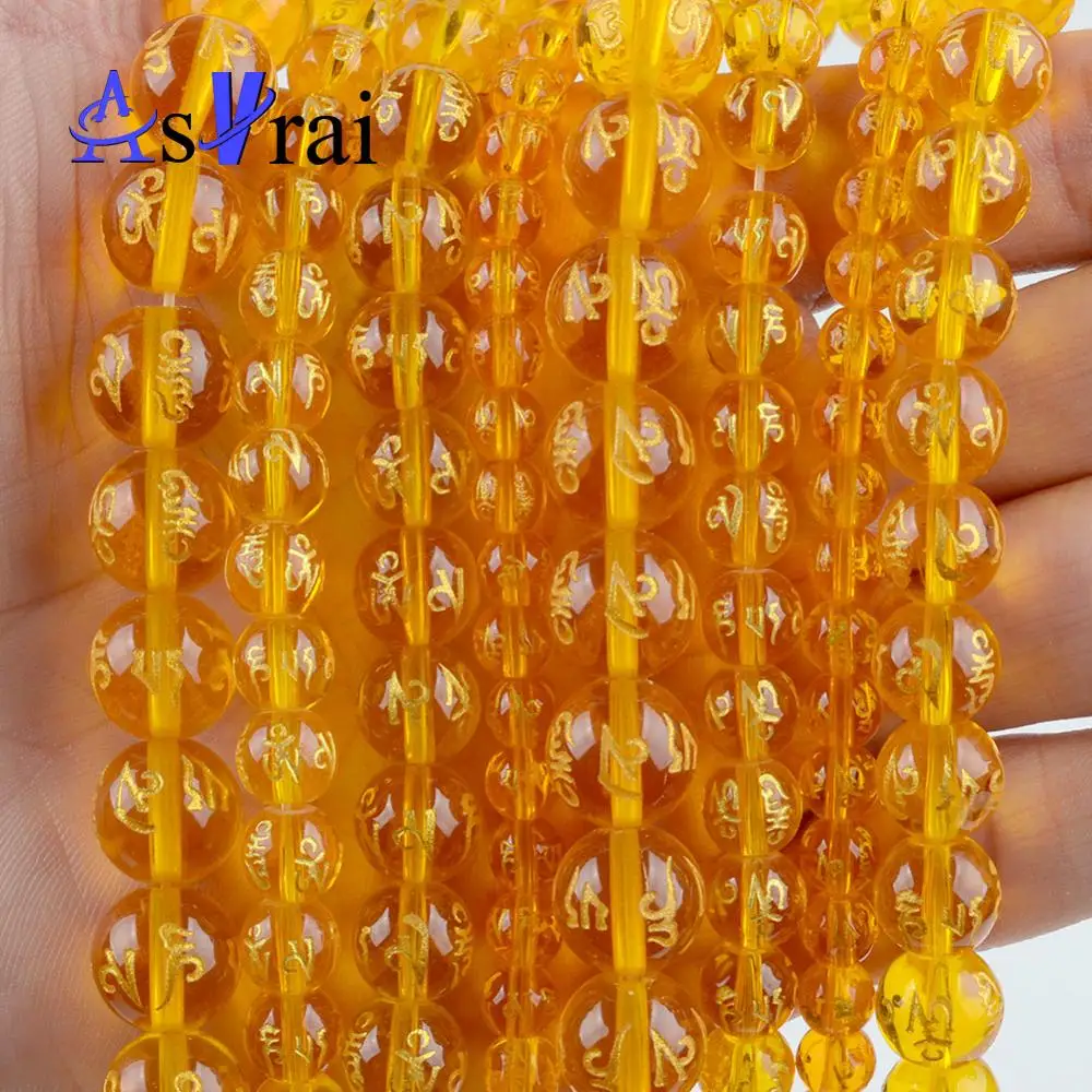 

Yellow Six Word Mantra Prayer Agates Spacer Round Loose Beads For Jewelry Making 6/8/10/12mm Diy Bracelets Accessories 15"