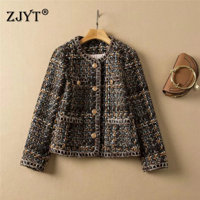

Fashion Women's Winter Jacket Runway Designer Long Sleeve Vintage Tweed Woolen Coats Office Casual Outerwear Veste Femme