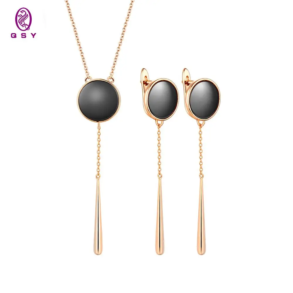 

Free Shipping 2021 Trend Fashion Ceramic Necklaces And Earrings For Women Black White Round Long Chain Jewelry Set For Women QSY