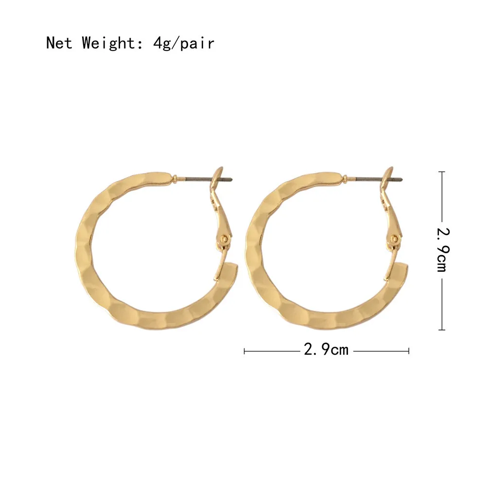 

New Simple Degine Hoop Earrings Gold Color Hammered Surface Thin Hoop Earrings for Women Casual jewelry Female