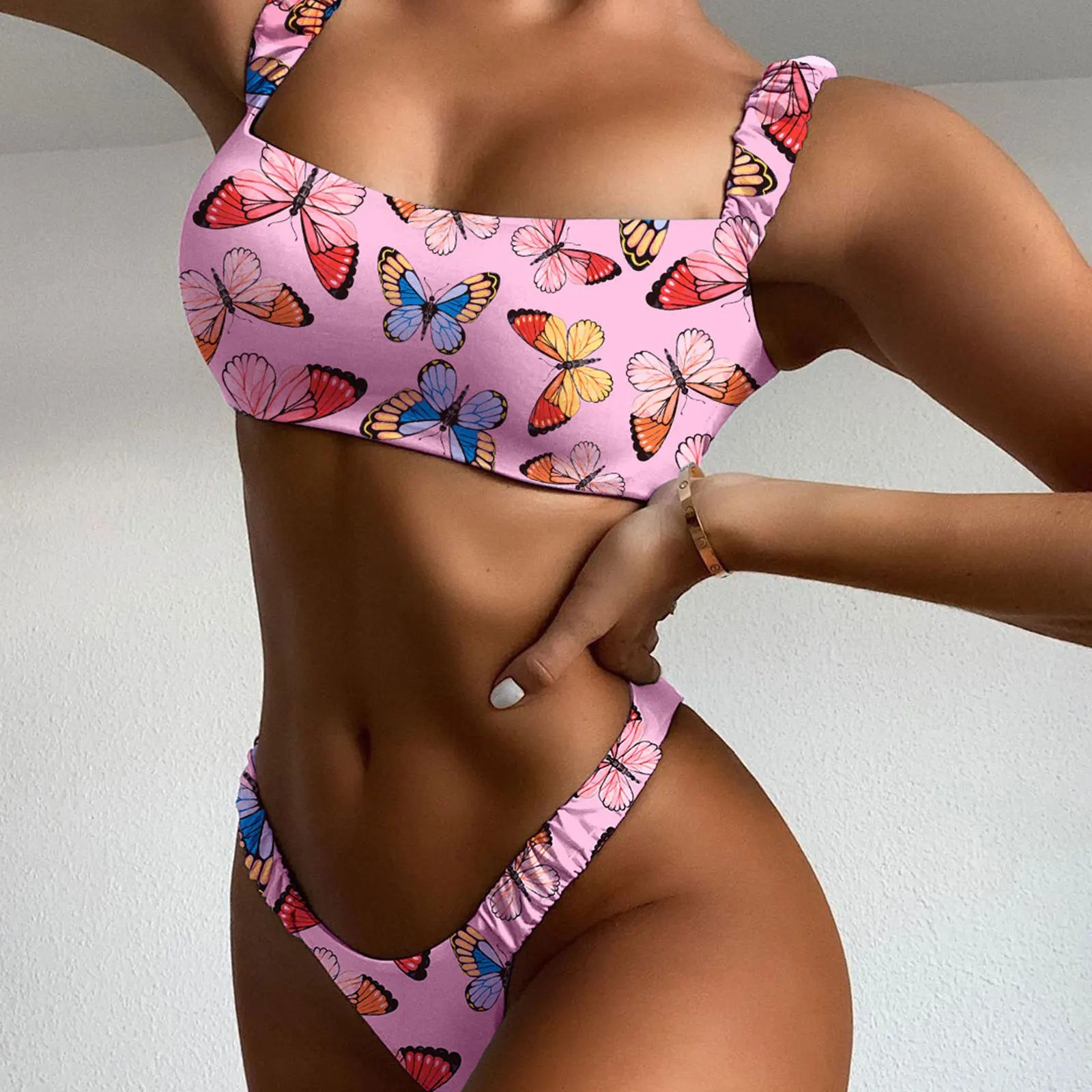 Новое поступление женский летний комплект бикини с принтом эластичный Топ на