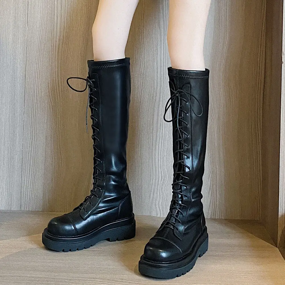 

SARAIRIS Fashion knee- High lace-up Solid Street Style Women Shoes Platform Great Quality Concise Modern Boots