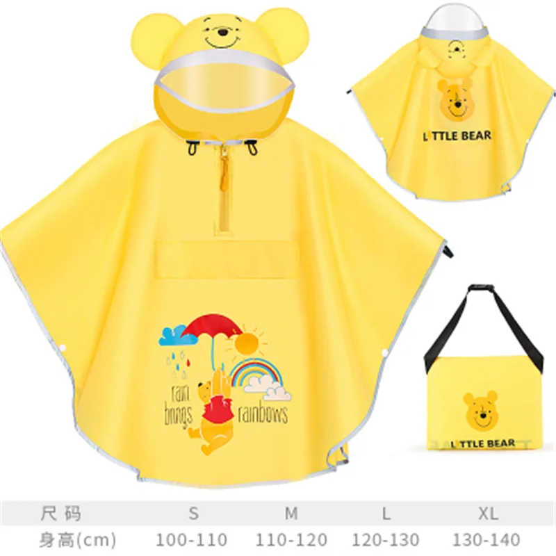 

Disney yellow Pooh Kids Raincoat Oxford cloth girl Poncho Children Cartoon Poncho Single-person Boys Girls raincoat travel
