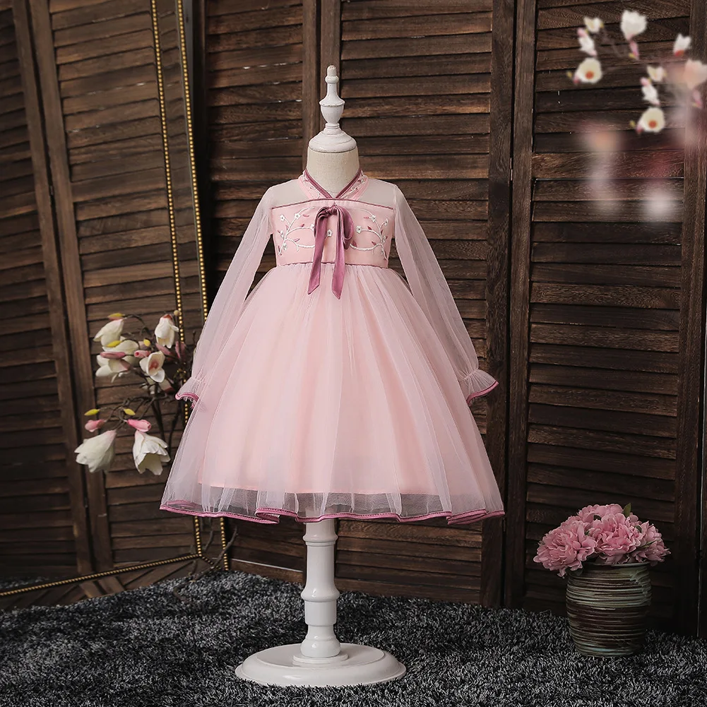 

Girls costume dress skirt Chinese style children's Hanfu dress net gauze long sleeve super fairy girl princess dress