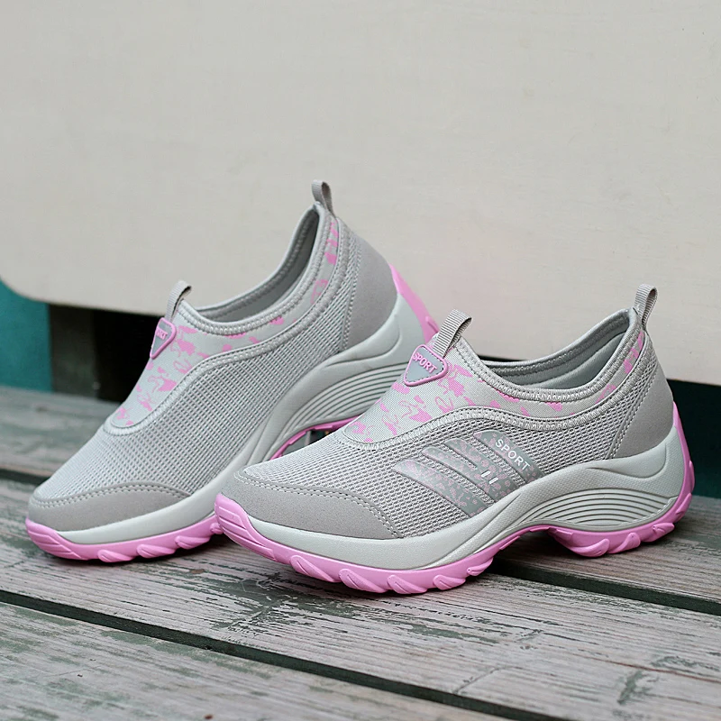 Ladies Platform Wedge Sneakers For Women Tennis Shoes Breathable Mesh Outdoor Sport Shoes Slip On Shoes