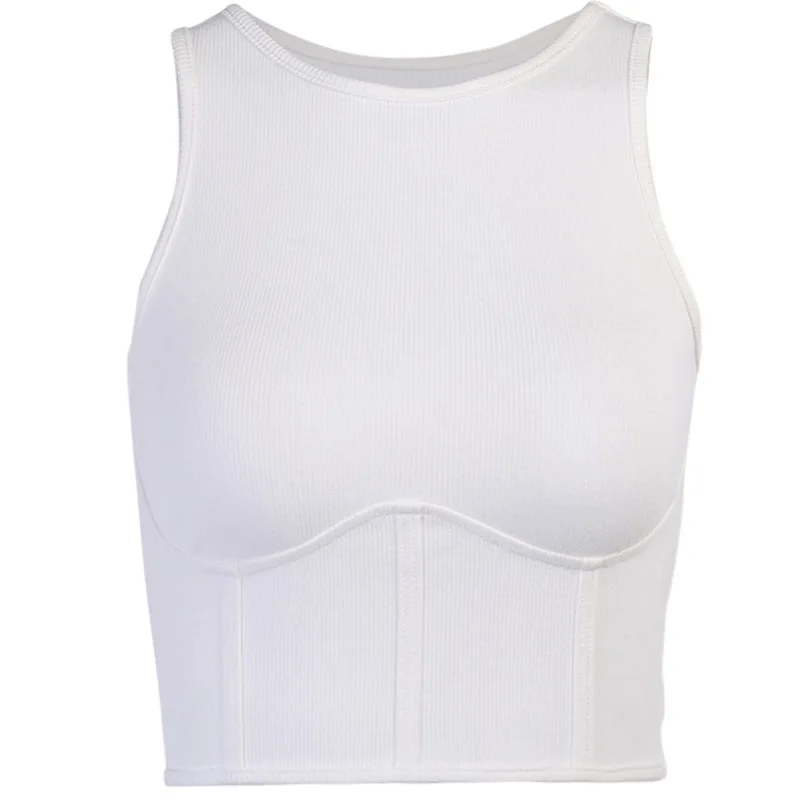 

2021 Summer New Slim Short Vest Ribbed Stitching Scheming Vest Women