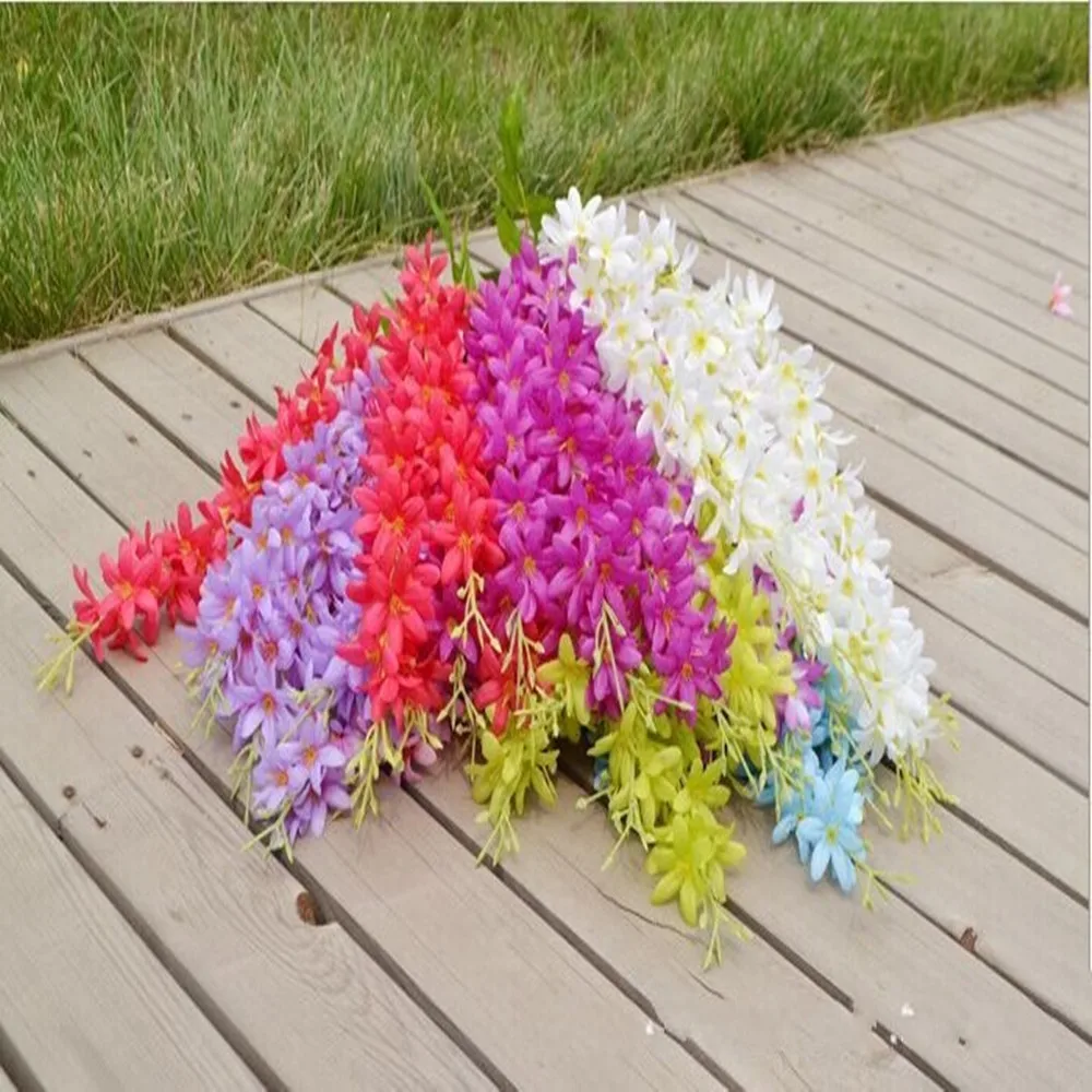 Goedkoop 65 Cm Lange Kunstmatige Opknoping Orchideeën Planten Nep Zijde Bloem Wijnstok 5 Kleur Voor Wedding Achtergrond Party Decoratie Benodigdheden