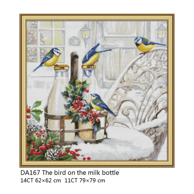 Cross Stitch-DA167 Joy Sunday рукоделие, DMC DIY Набор для вышивания крестиком, Полный Набор для вышивания, птицы на бутылке с молоком, печать на холсте, 11ct 14ct - Цвет: Cross Stitch-DA167