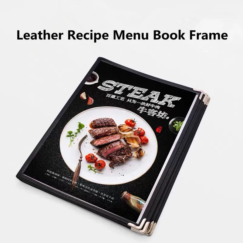 A4 Black Leather Recipe Menu Paper Book Frame PVC Binder Inner Page Replaceable Restaurant Cafe Table Holder Stand | Канцтовары для