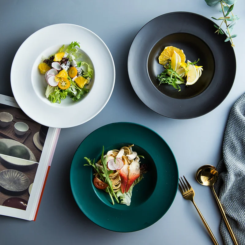 

Nordic creative ceramic straw hat plate pasta plate salad plate deep soup plate household tableware dish Western food plate