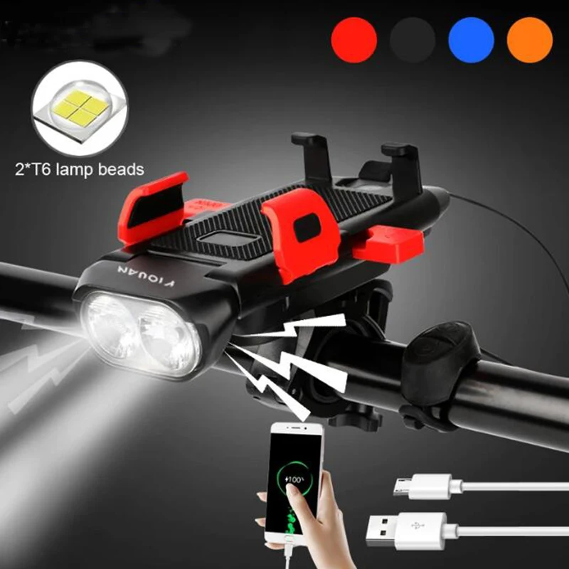 

YSANAM Bike Phone Holder Horn Cycling Front Light USB Rechargeable Flashlight Power Bank Phone Holder For Cell Phone Holder Moun
