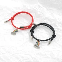 2 pcs couple bracelet friendship rope woven rainbow spaceman star moon magnetic magnet attract wrist chain jewelry lover gift